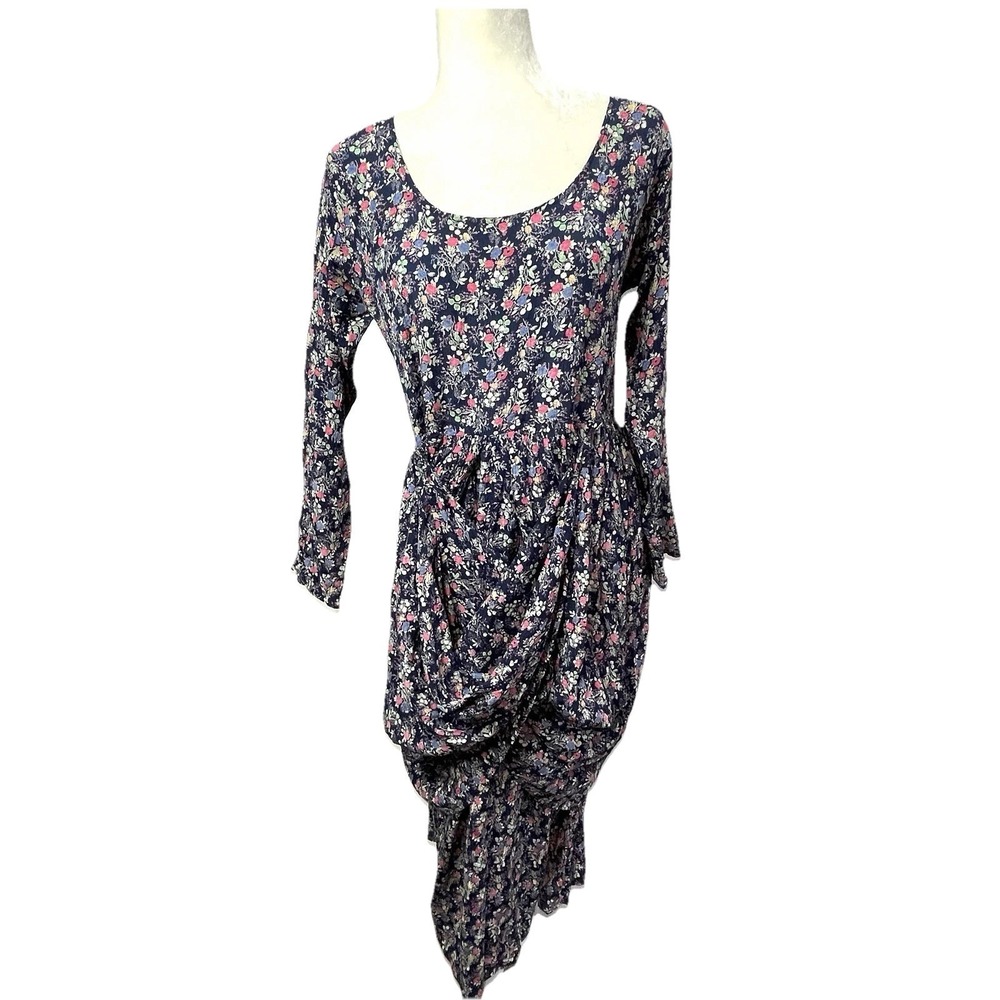 Vintage Dress To Kill Jane‎ Mohr Floral Navy Floral Dress Cottagecore Grannycore - Picture 5 of 16